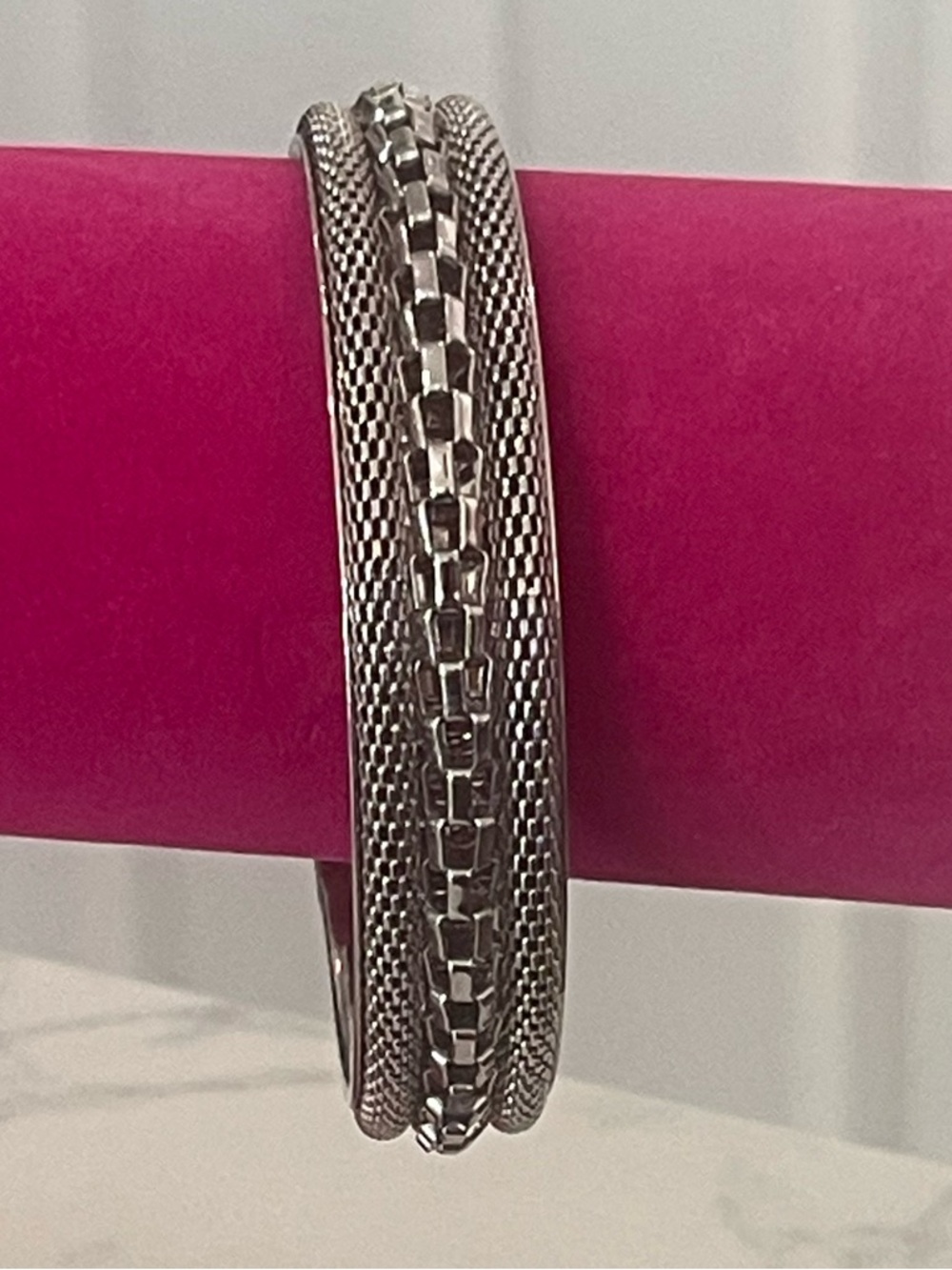 Silver Multi-Chain/Mesh Bangle Bracelet